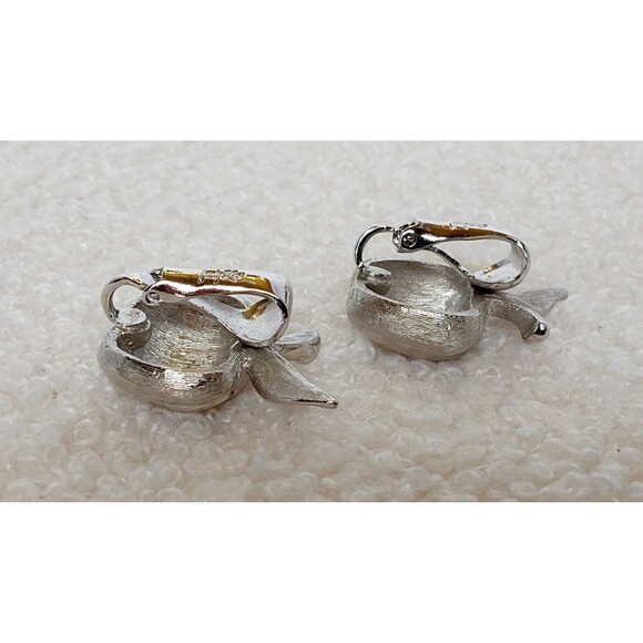 VTG Judy Lee Demi Parure Silvertone & Baguette Apple Clip Earrings & Brooch Set - Picture 7 of 11